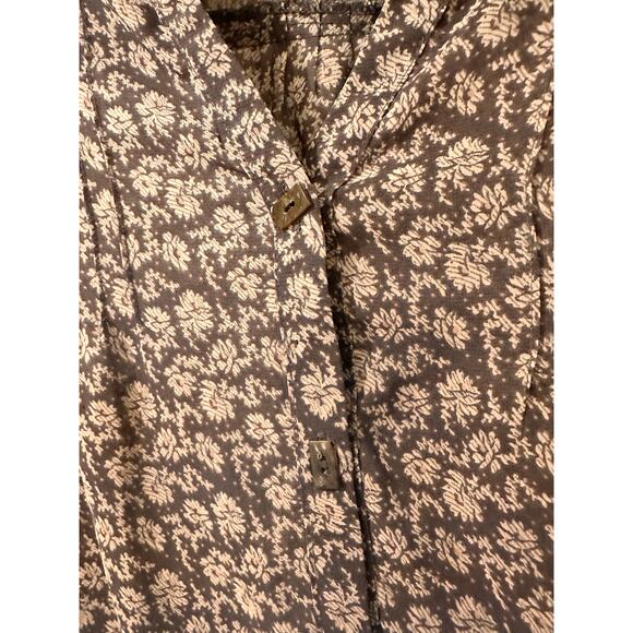 Chiffon Pleated V-Neck Ditsy Floral Tunic Top Dress Lagenlook, Taupe Cream, M - Picture 9 of 10